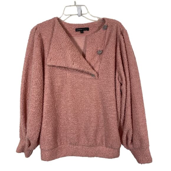 Vintage Adrienne Vittadini Dusty Rose Long Sleeve Boucle Sweater Size L0 - Picture 2 of 9